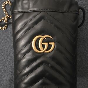 Black Leather Crossbody Bag -- GucciMarmont small bucket bag